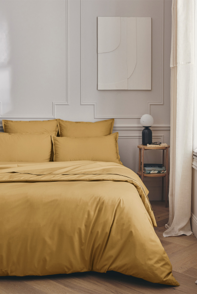ESSIX Housse de couette unie en percale de coton jaune 240x220