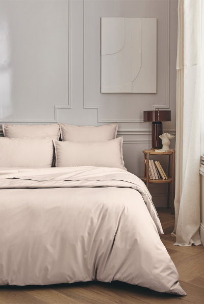 ESSIX Housse de couette unie en percale de coton rose 260x240