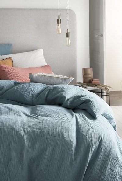 ESSIX Housse de couette unie Gaze de coton-Bleu Glacier TENDRESSE