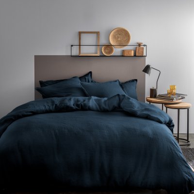 MATT & ROSE Housse de couette unie, LIN LAV&Eacute; Bleu marine. Taille : 260x240 cm