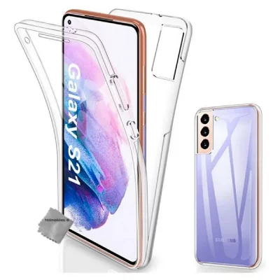 HTDMOBILES Housse Etui Coque Gel 360 Integrale Samsung Galaxy S21 5g + Verre Trempe - Transparent