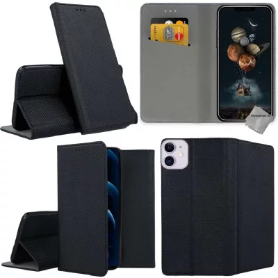 HTDMOBILES Housse etui coque pochette portefeuille pour Apple iPhone 12 Mini + film ecran - NOIR MAGNET -