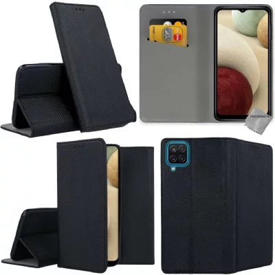HTDMOBILES Housse etui coque pochette portefeuille pour Samsung Galaxy A12 / M12 + film ecran - NOIR MAGNET -