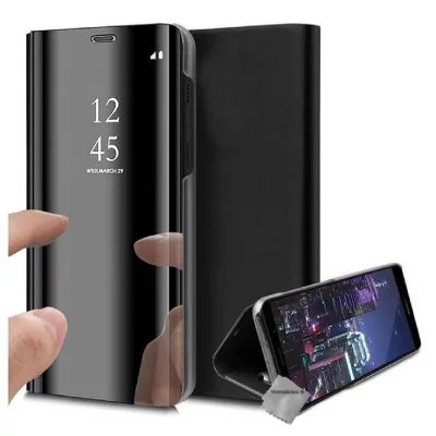 HTDMOBILES Housse etui coque portefeuille clear view pour Samsung Galaxy S22 Plus 5G + verre trempe - NOIR - 
