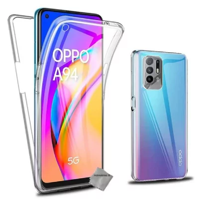 HTDMOBILES Housse Etui Coque Silicone Gel 360 Integrale Pour Oppo A94 5g + Film Ecran - Transparent