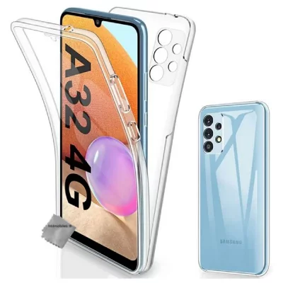 HTDMOBILES Housse Etui Coque Silicone Gel 360 Integrale Samsung Galaxy A32 4g + Film Ecran - Transparent
