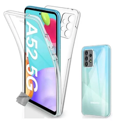 HTDMOBILES Housse Etui Coque Silicone Gel 360 Integrale Samsung Galaxy A52s 5g + Film Ecran - Transparent