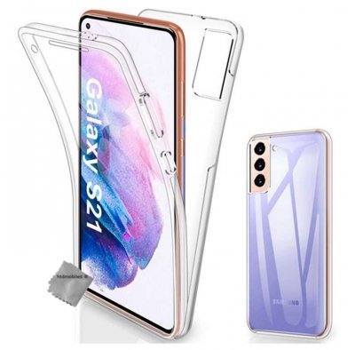 HTDMOBILES Housse Etui Coque Silicone Gel 360 Integrale Samsung Galaxy S21 5g + Film Ecran - Transparent
