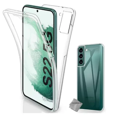 HTDMOBILES Housse Etui Coque Silicone Gel 360 Integrale Samsung Galaxy S22 5g + Film Ecran - Transparent