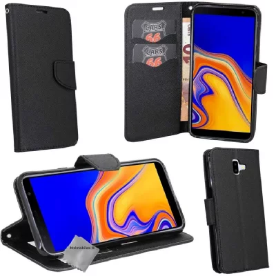 HTDMOBILES Housse etui portefeuille pour Samsung Galaxy J6+ Plus (2018) + film ecran - NOIR - NOIR
