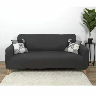 Housse Extensible Canape Trois Places Gris Deco Textile d'interieur Plaid et Jete de Lit