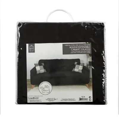 THE HOME DECO FACTORY Housse extensible pour canap&eacute; 2 places - Noir - 170 x 80 cm