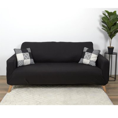 Housse extensible pour canap&eacute; 3 places - Noir - 230 x 85 cm
