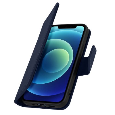 AVIZAR Housse iPhone 12 Mini Cuir Porte-carte Fonction Support Premium Bleu Nuit