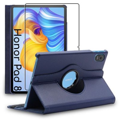 EBESTSTAR Housse pour Honor Pad 8 Support Rotatif 360 PU Cuir, Bleu Fonc&eacute; + Film VERRE Tremp&eacute;