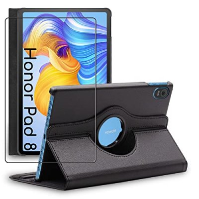 EBESTSTAR Housse pour Honor Pad 8 Support Rotatif 360 PU Cuir, Noir + Film VERRE Tremp&eacute;