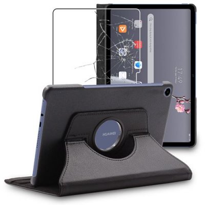  Housse pour Huawei MatePad T 10, T 10S Support Rotatif 360 PU Cuir , Noir + Film VERRE Tremp&eacute;