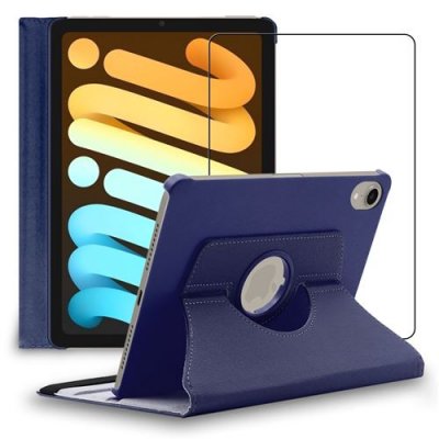 EBESTSTAR Housse pour iPad mini 2021 8.3'' (6 gen) Support Rotatif 360 PU Cuir, Bleu Fonc&eacute; + Film VERRE Tremp&eacute;