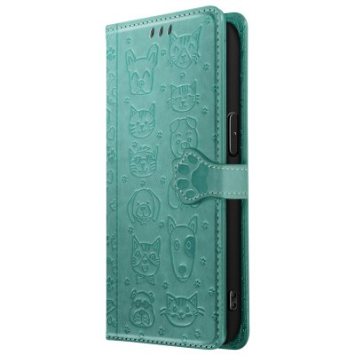 AVIZAR Housse pour iPhone 16e Design Chat et Chien Clapet Portefeuille Vert