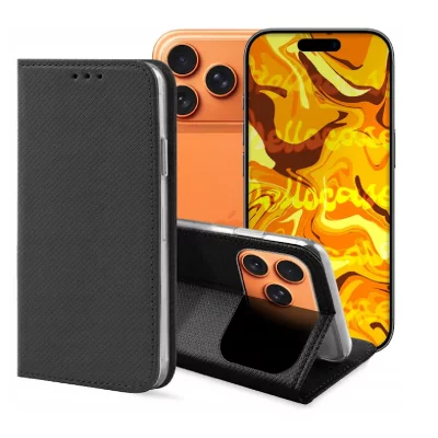 HTDMOBILES Housse pour iPhone 17 Pro - etui coque pochette portefeuille + verre trempe - NOIR MAGNET