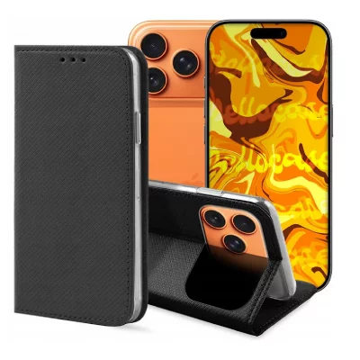 HTDMOBILES Housse pour iPhone 17 Pro Max - etui coque pochette portefeuille + film ecran - NOIR MAGNET