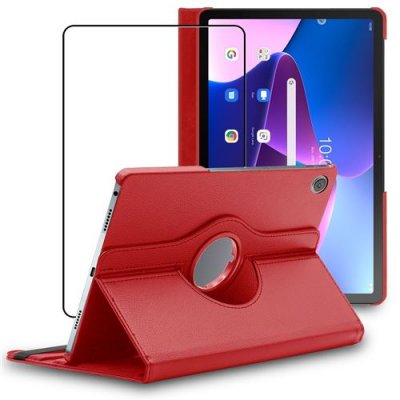 EBESTSTAR Housse pour Lenovo Tab M10 Plus 10.6 (Gen 3) Support Rotatif 360 PU Cuir, Rouge + Film VERRE Tremp&eacute;