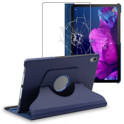 EBESTSTAR Housse pour Lenovo Tab P11, P11 Plus Support Rotatif 360 PU Cuir , Bleu Fonc&eacute; + Film VERRE Tremp&eacute;