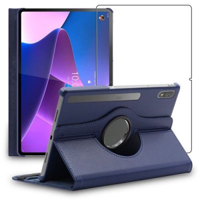 EBESTSTAR Housse pour Lenovo Tab P12 Pro Support Rotatif 360 PU Cuir, Bleu Fonc&eacute; + Film VERRE Tremp&eacute;