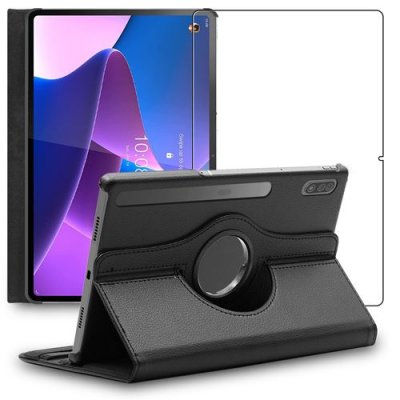 EBESTSTAR Housse pour Lenovo Tab P12 Pro Support Rotatif 360 PU Cuir, Noir + Film VERRE Tremp&eacute;