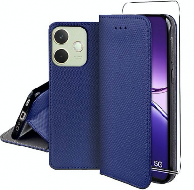 HTDMOBILES Housse pour Oppo A5 Pro 4G / 5G - etui coque pochette portefeuille + verre trempe - BLEU MAGNET