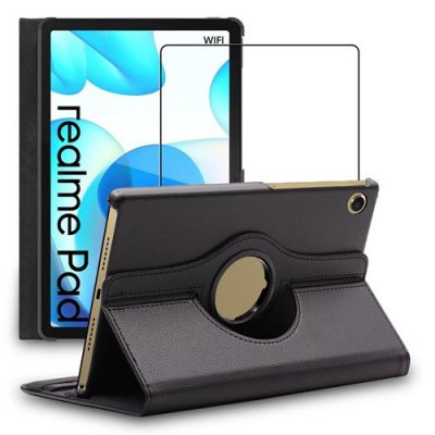 EBESTSTAR Housse pour Realme Pad 10.4 (2021) Support Rotatif 360 PU Cuir, Noir + Film VERRE Tremp&eacute;