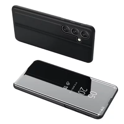 HTDMOBILES Housse pour Samsung Galaxy A17 5G - etui coque portefeuille clear view miroir + film ecran - NOIR