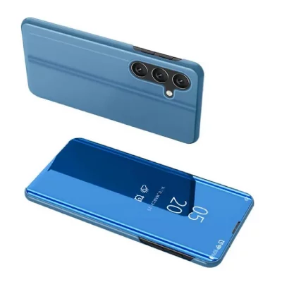 HTDMOBILES Housse pour Samsung Galaxy A17 5G - etui coque portefeuille clear view miroir + verre trempe - BLEU