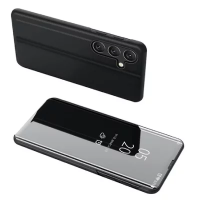 HTDMOBILES Housse pour Samsung Galaxy A17 5G - etui coque portefeuille clear view miroir + verre trempe - NOIR