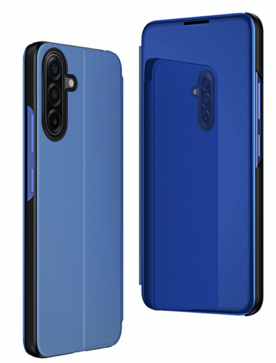 HTDMOBILES Housse pour Samsung Galaxy A37 5G - etui coque portefeuille clear view miroir + verre trempe - BLEU