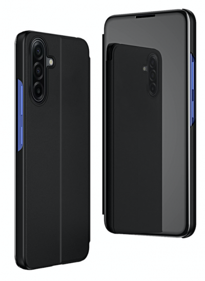 HTDMOBILES Housse Pour Samsung Galaxy A37 5g - Etui Coque Portefeuille Clear View Miroir + Verre Trempe - Noir