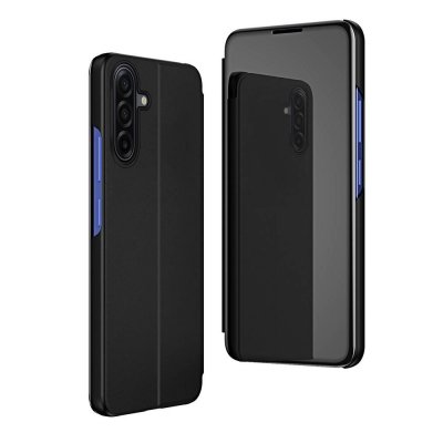 HTDMOBILES Housse pour Samsung Galaxy A57 5G - etui coque portefeuille clear view miroir + film ecran - NOIR -