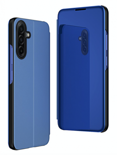 HTDMOBILES Housse pour Samsung Galaxy A57 5G - etui coque portefeuille clear view miroir + verre trempe - BLEU