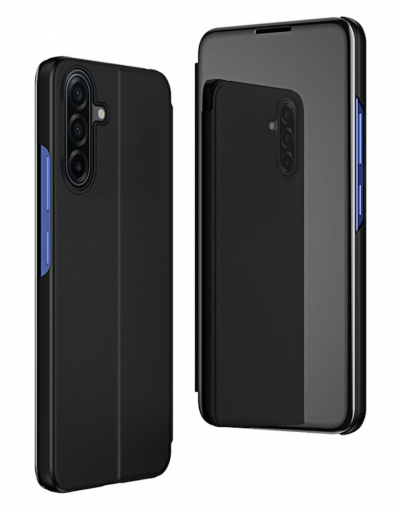 HTDMOBILES Housse Pour Samsung Galaxy A57 5g - Etui Coque Portefeuille Clear View Miroir + Verre Trempe - Noir
