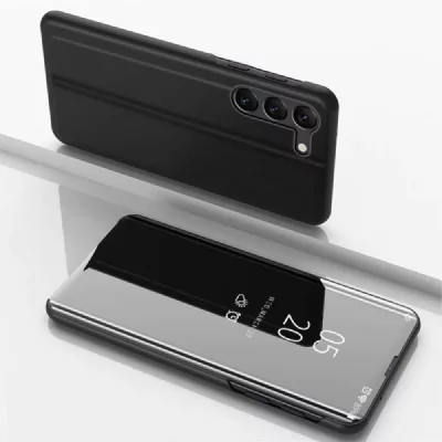 HTDMOBILES Housse pour Samsung Galaxy S23 Plus 5G - etui coque portefeuille clear view + verre trempe - NOIR -