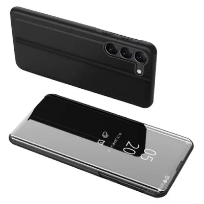 HTDMOBILES Housse Pour Samsung Galaxy S25 5g - Etui Coque Portefeuille Clear View Miroir + Verre Trempe - Noir