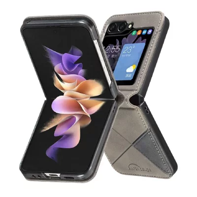 HTDMOBILES Housse pour Samsung Galaxy Z Flip 7 - etui coque pochette portefeuille - GRIS -