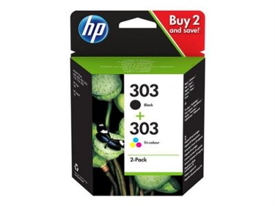 HP  303 - Pack de 2 - noir pigment&eacute;, couleur (cyan, magenta, jaune) - original - cartouche d'encre