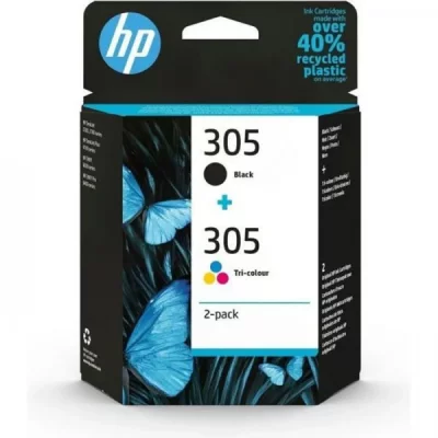 HP  305 Pack de 2 Cartouches d'Encre Noire et Trois Couleurs Authentiques (6ZD17AE)