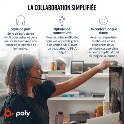 POLY Hp Bw 3320 Stereo-m Usb-c +usb-c/a Voip Headphones Argent&eacute;