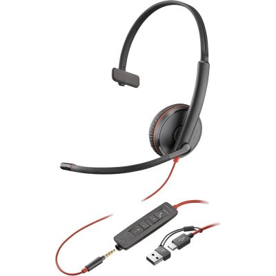 POLY HP  Micro-casque  Blackwire 3215 monaural USB-C + connexion 3,5 mm + adaptateur USB-C/A