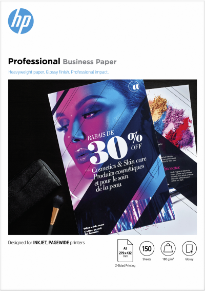 HP  Professional Business Paper, Glossy, 180 g/m2, A3 (297 x 420 mm), 150 sheets