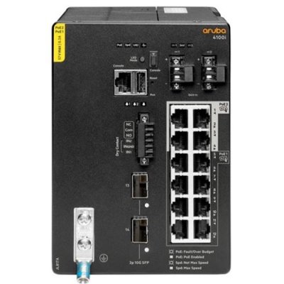 HPE Aruba Networking CX 4100i 12p 1GbE 8p Class4 PoE and 4p Class6 PoE 2p SFP+ DIN Mount Switch