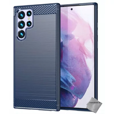 HTDMOBILES HTD Mobiles Coque Carbone Samsung Galaxy S22 Ultra 5G - Bleu Fonc&eacute;