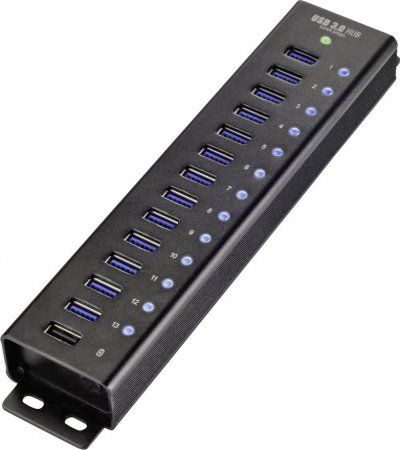 RENKFORCE Hub USB 3.0  13 ports bo&icirc;tier en aluminium, pour montage mural, avec port de charge ra